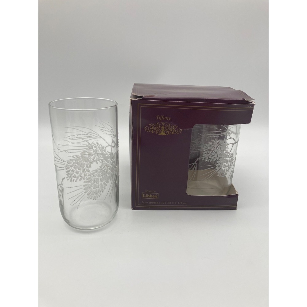 Vintage Libbey Tiffany Collection Pinecone Tumblers Set of 4 Clear Frosted Glass